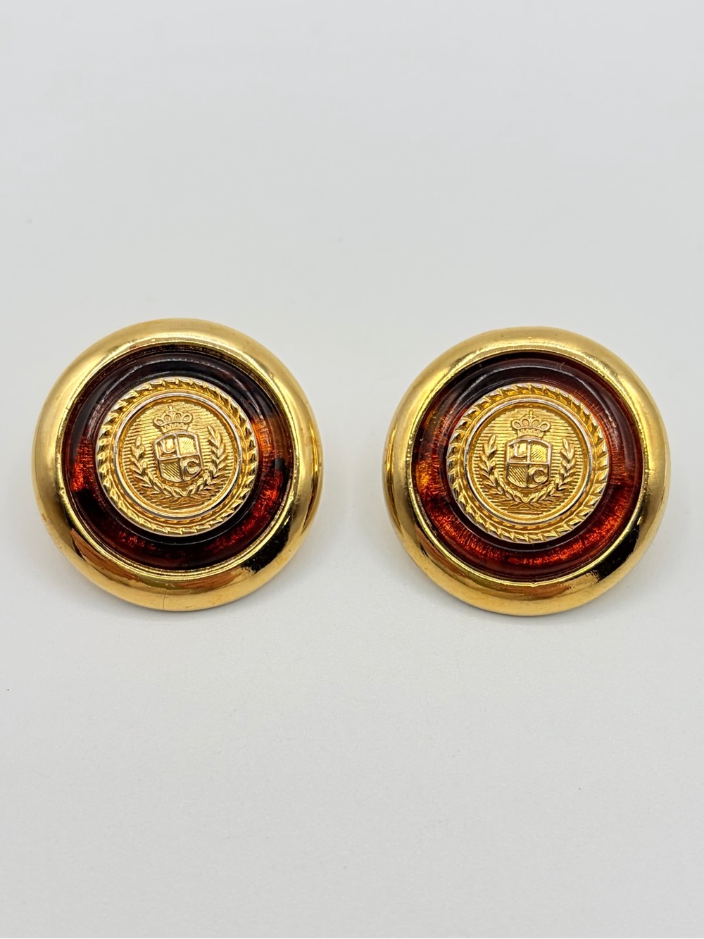 Vintage Liz Claiborne Amber Brown Resin Gold-Tone Post Earrings